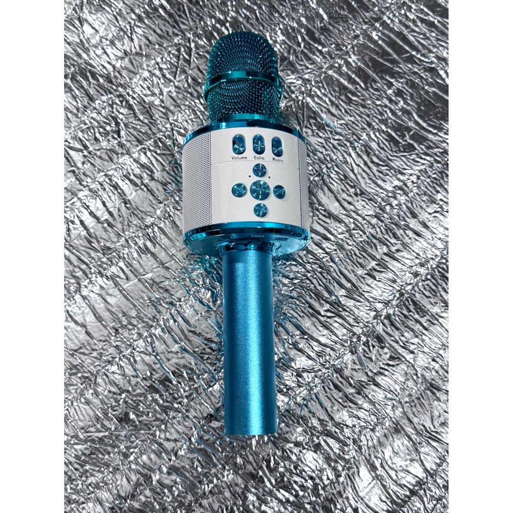 BONAOK Wireless Bluetooth Karaoke Microphone Metallic Blue Portable Speaker KTV